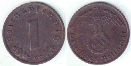 1937 F Germany 1 Pfennig A000786.